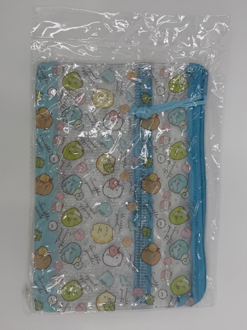 Sumikko Gurashi PVC Mesh Pouch NEW Bag Zipper Medium Blue Clear